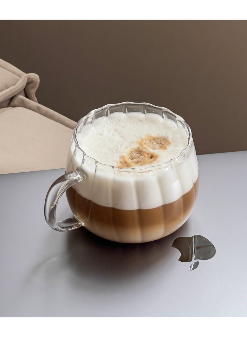 Zence Design Sabah Fluted Lightweight Thin-Wall Glass Tumblers - Coffee Mugs 400 ml Ribbed - Image 4