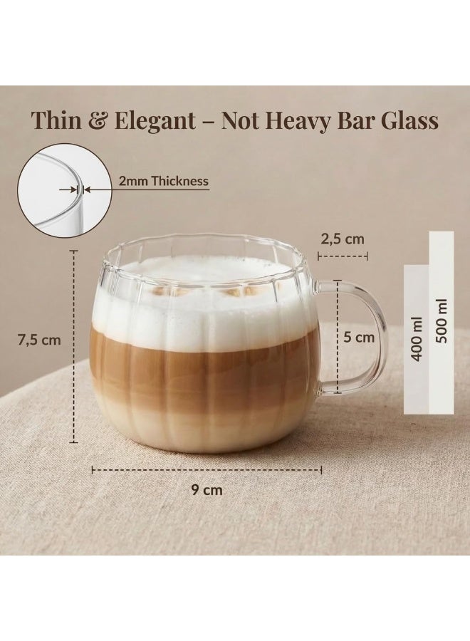 Zence Design Sabah Fluted Lightweight Thin-Wall Glass Tumblers - Coffee Mugs 400 ml Ribbed - Image 3