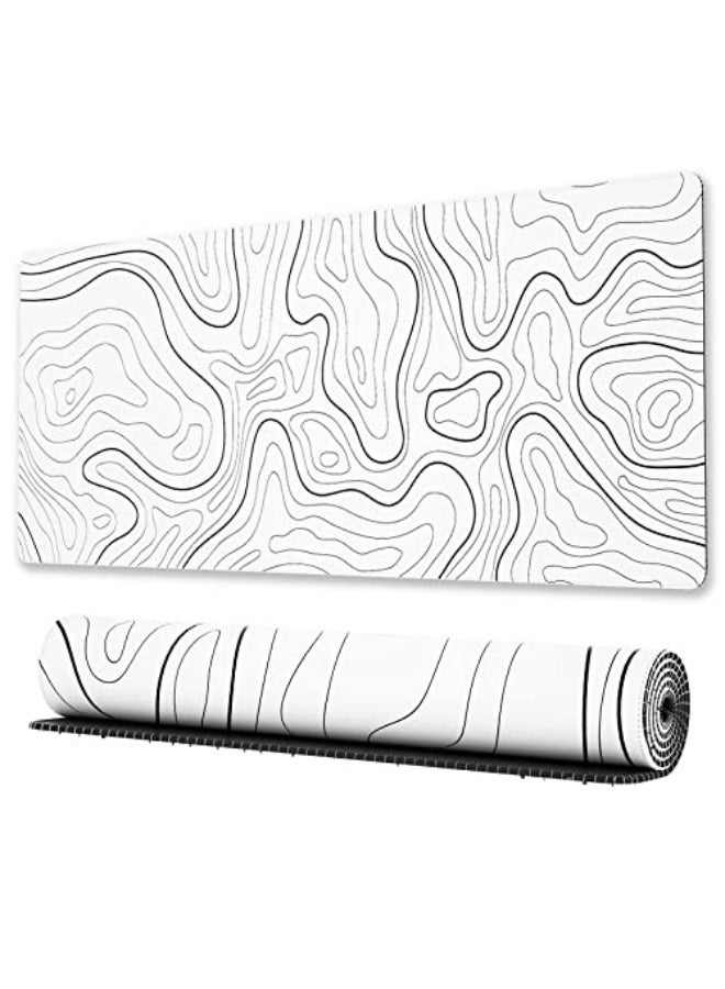 Ovenbird Large Gaming Mouse Pad with Stitched Edges, Minimalist Topographic Map Desk Mat, Extended XL Mousepad with Anti-Slip Base, Cool Desk Pad for Keyboard and Mouse, 31.5 x 11.8 in, White - Image 1