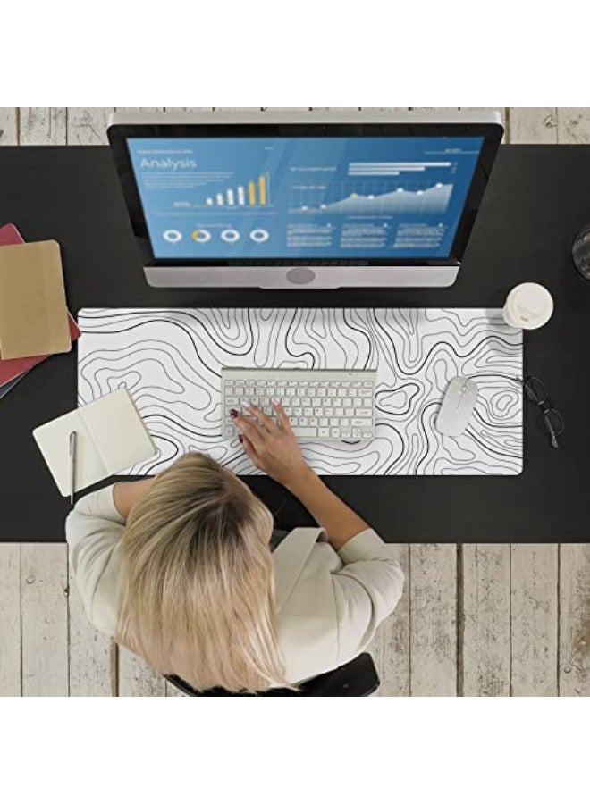 Ovenbird Large Gaming Mouse Pad with Stitched Edges, Minimalist Topographic Map Desk Mat, Extended XL Mousepad with Anti-Slip Base, Cool Desk Pad for Keyboard and Mouse, 31.5 x 11.8 in, White - Image 3