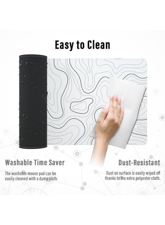 Ovenbird Large Gaming Mouse Pad with Stitched Edges, Minimalist Topographic Map Desk Mat, Extended XL Mousepad with Anti-Slip Base, Cool Desk Pad for Keyboard and Mouse, 31.5 x 11.8 in, White - Image 2
