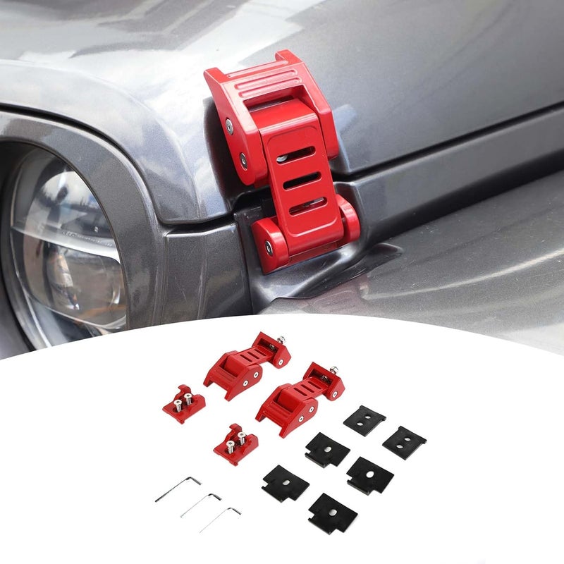 PDKLIN Jeep Hood Latches Lock Catch Kit for Wrangler JK, JL, and Gladiator JT (Red) - 2pcs - Image 1