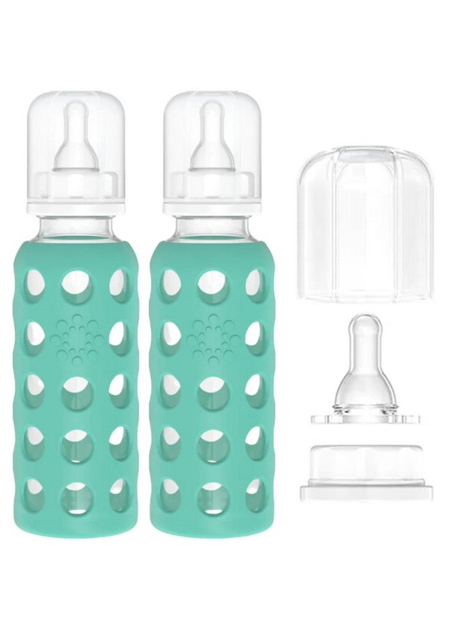 لايف فاكتوري زجاجات أطفال زجاجية من لايف فاكتوري مزودة بحماية من السيليكون - عبوة من قطعتين، 9 أونصات، لون كرنب - Image 1