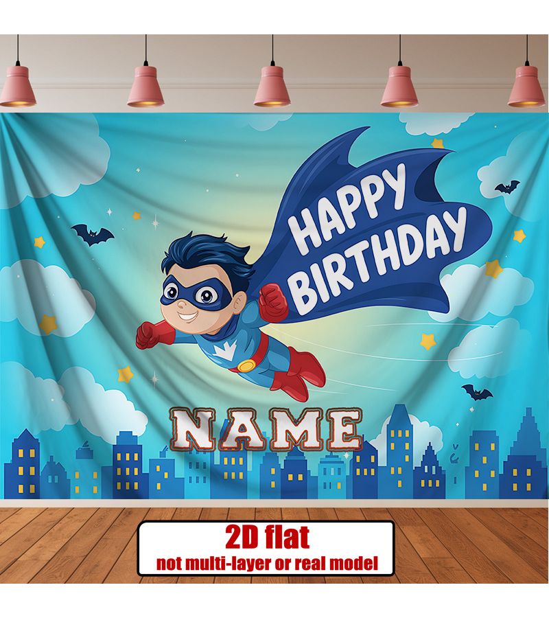 Custom Superhero Birthday Banner With Name Personalization 100 X 150 Cm 39 3 X 59 1 Inch Large Durable Indoor Outdoor Party Decoration Colorful Balloons Happy Birthday Text City Skyline Background Sui