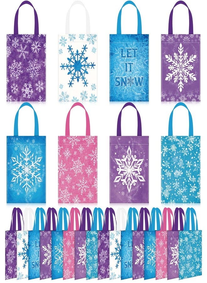 Photect 32 Pieces Snowflake Party Favors Bags Bulk with Handles Winter Reusable Non Woven Gift Bags Winter Treat Goodie Candy Pouches for Snowflake Birthday Baby Shower Holiday Party Supplies - Image 1