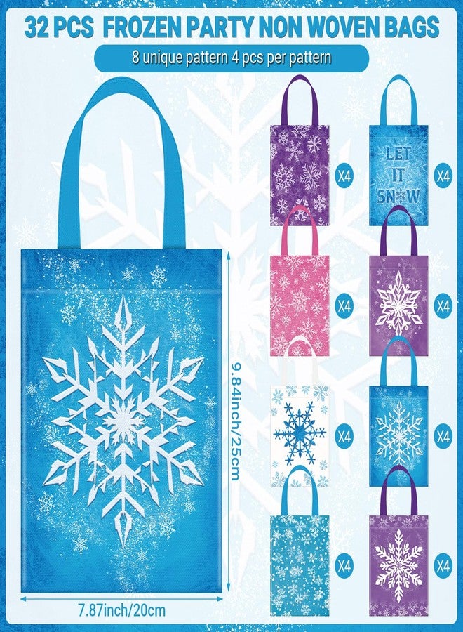 Photect 32 Pieces Snowflake Party Favors Bags Bulk with Handles Winter Reusable Non Woven Gift Bags Winter Treat Goodie Candy Pouches for Snowflake Birthday Baby Shower Holiday Party Supplies - Image 2