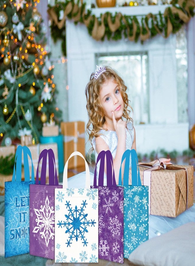 Photect 32 Pieces Snowflake Party Favors Bags Bulk with Handles Winter Reusable Non Woven Gift Bags Winter Treat Goodie Candy Pouches for Snowflake Birthday Baby Shower Holiday Party Supplies - Image 5