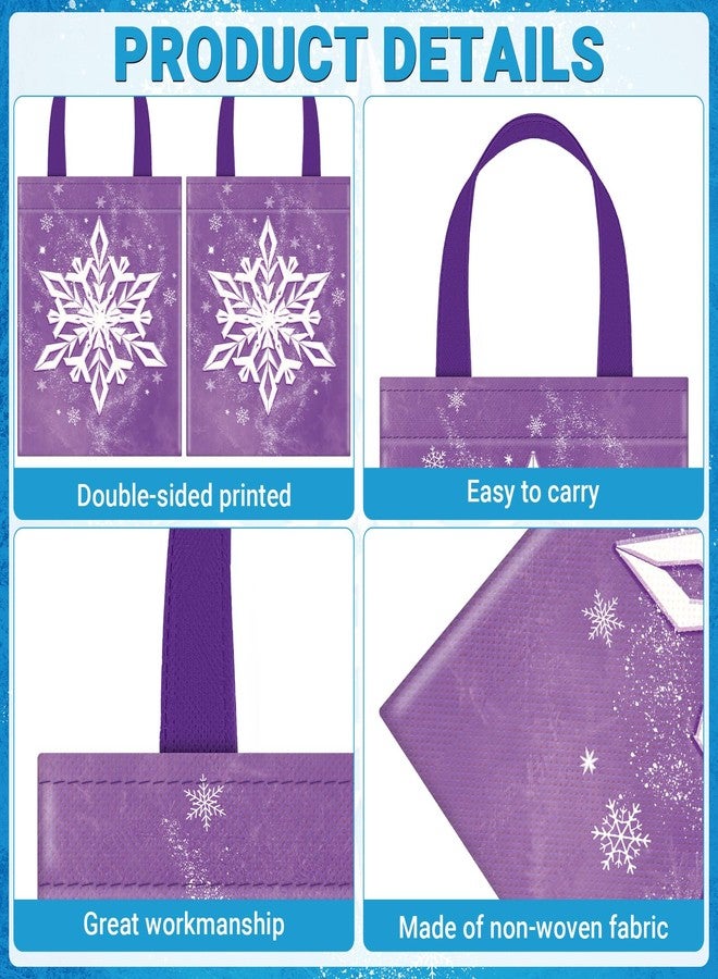Photect 32 Pieces Snowflake Party Favors Bags Bulk with Handles Winter Reusable Non Woven Gift Bags Winter Treat Goodie Candy Pouches for Snowflake Birthday Baby Shower Holiday Party Supplies - Image 3