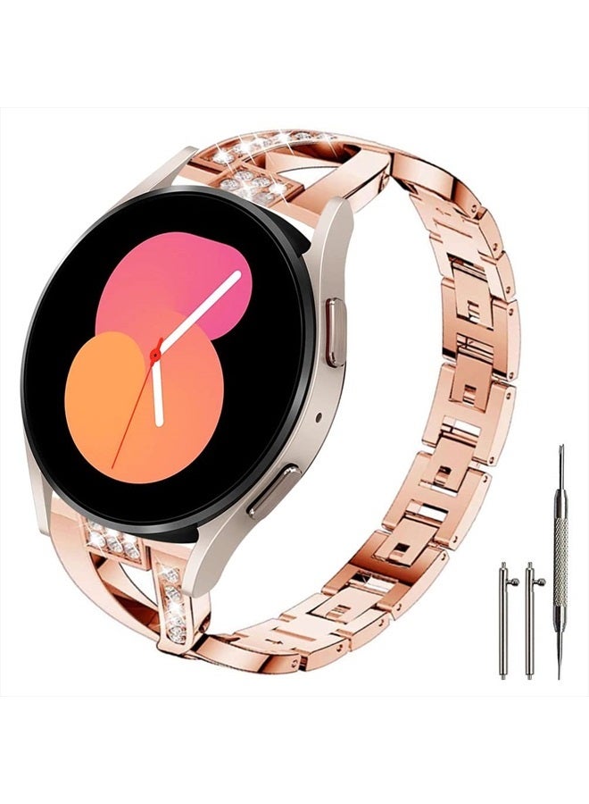 Sankel Bands Compatible for Samsung Galaxy Watch 5 Band 44mm/40mm, Galaxy Watch 5 Pro Band 45mm, 20mm Metal Bracelet Replacement Strap Wristband for Galaxy Watch 5/Watch 4/Watch 4 Classic (Rose Gold) - Image 1
