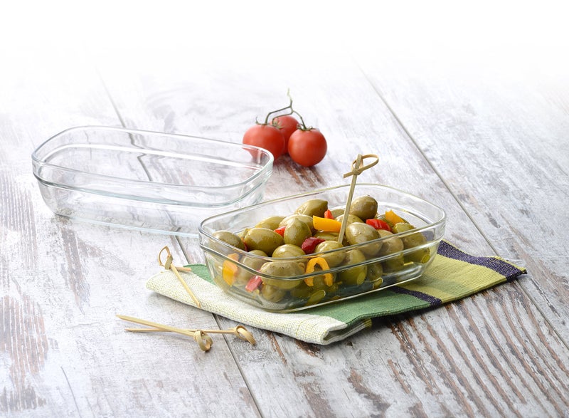 Duralex Freshbox Tempered Glass Solid Rectangular Bowls with Blue Lid (Transparent, 5 7/8" 370 ml, 9055AM) - Image 2
