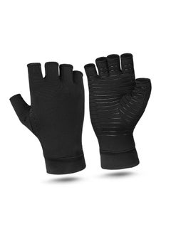Thoraya Copper Compression Arthritis Gloves Anti Slip Copper Infused Fingerless Gloves for Men Women Black M  - Image 1