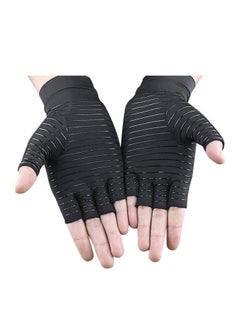 Thoraya Copper Compression Arthritis Gloves Anti Slip Copper Infused Fingerless Gloves for Men Women Black M  - Image 3