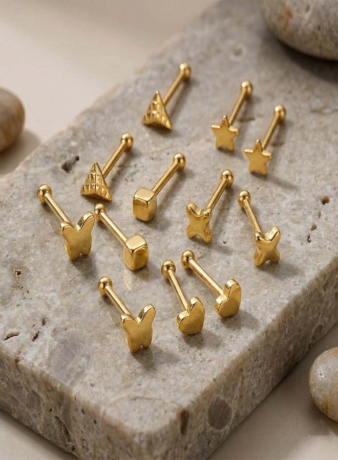 VAMA FASHIONS 12Pcs 18K Gold Plated Stainless Steel Anti Tarnish Mini Nosepin Piercing Nose Ring Hypoallergenic Pierced Nose Studs Small Tiny Nosering Pins Set for Women - Image 4