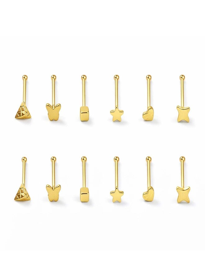 VAMA FASHIONS 12Pcs 18K Gold Plated Stainless Steel Anti Tarnish Mini Nosepin Piercing Nose Ring Hypoallergenic Pierced Nose Studs Small Tiny Nosering Pins Set for Women - Image 1