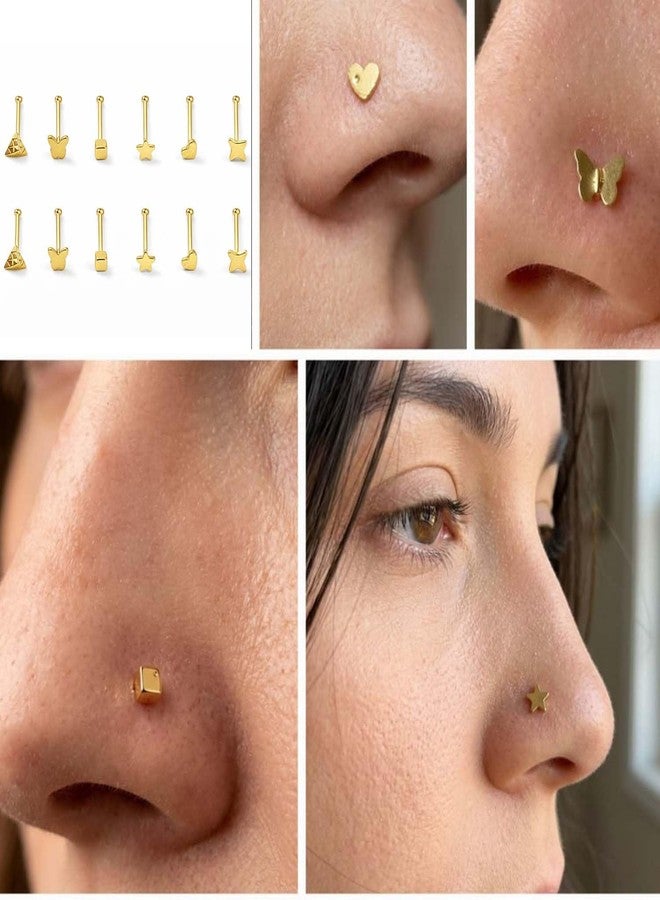 VAMA FASHIONS 12Pcs 18K Gold Plated Stainless Steel Anti Tarnish Mini Nosepin Piercing Nose Ring Hypoallergenic Pierced Nose Studs Small Tiny Nosering Pins Set for Women - Image 2