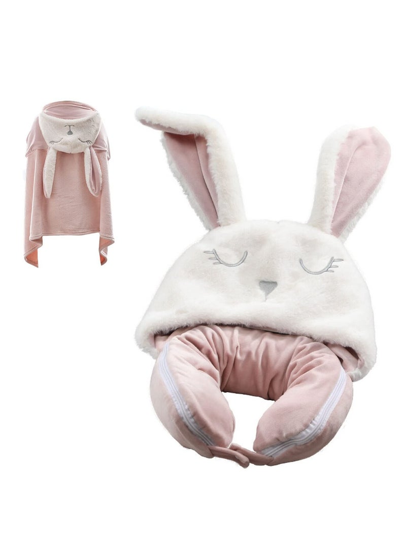 SYOSI - SYOSI, Travel Neck Pillow Blanket, Pillows and Blanket 2 in 1, for Long Flight Fleece Soft Large Essentials for Airplane with Hat Keep, for Car Train Travel - Image 1
