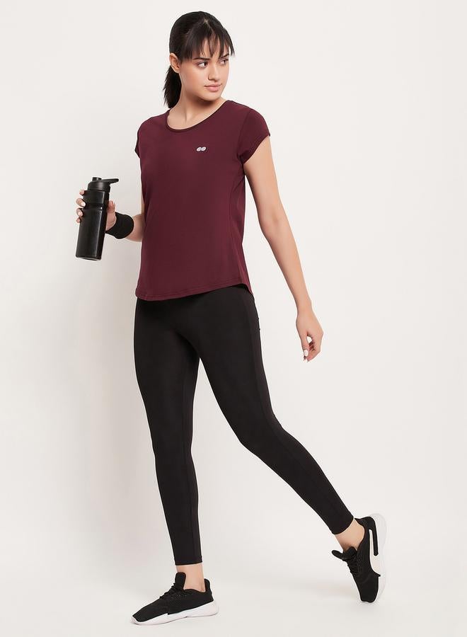Clovia Maroon Comfort Fit Active T-Shirt - Image 1