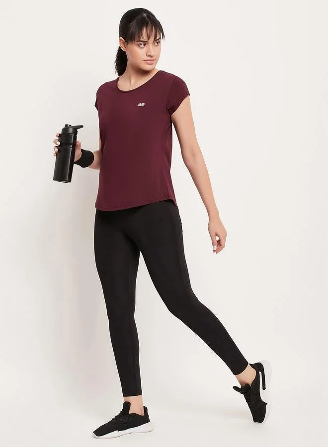Clovia Clovia Maroon Comfort Fit Active T-Shirt