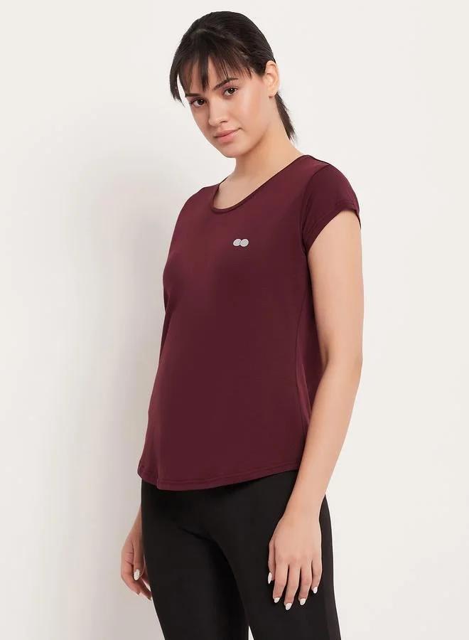 Clovia Clovia Maroon Comfort Fit Active T-Shirt