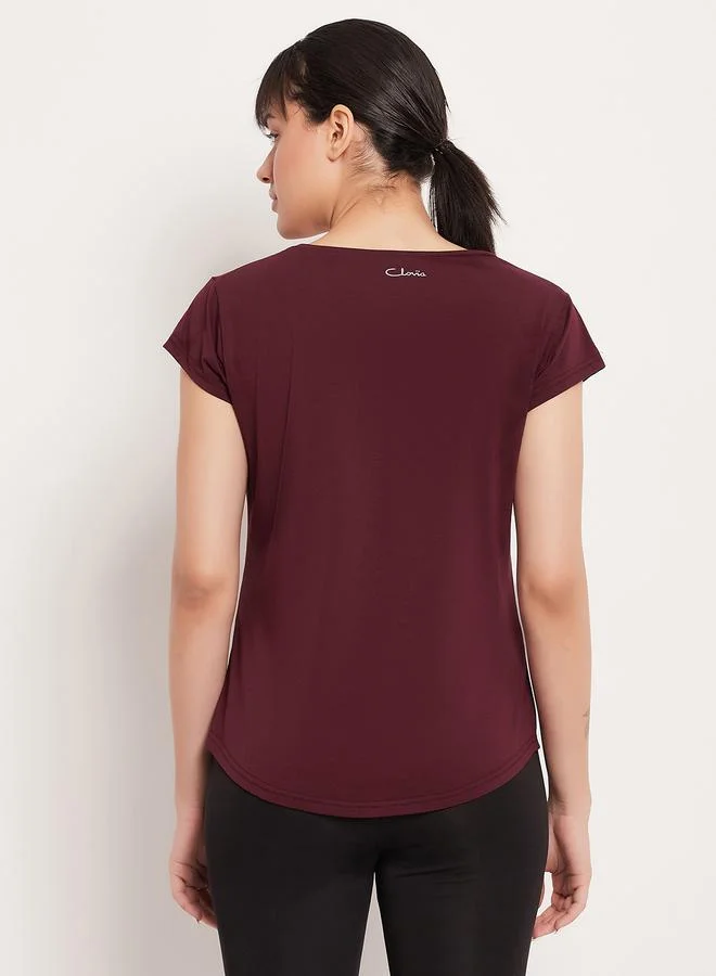 Clovia Clovia Maroon Comfort Fit Active T-Shirt