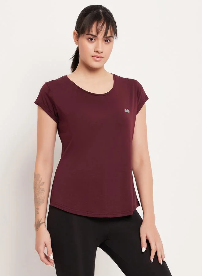 Clovia Clovia Maroon Comfort Fit Active T-Shirt