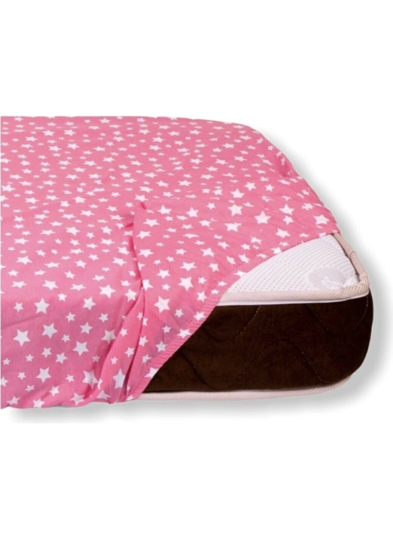 Bebek Özel Baby Special Cotton Baby and Kids Fitted Sheet with Pink Stars 40 x 80 cm  - Image 2