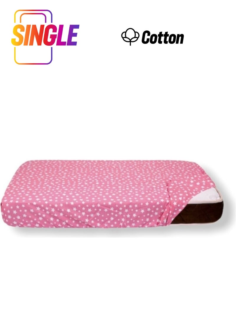 Bebek Özel Baby Special Cotton Baby and Kids Fitted Sheet with Pink Stars 40 x 80 cm  - Image 1
