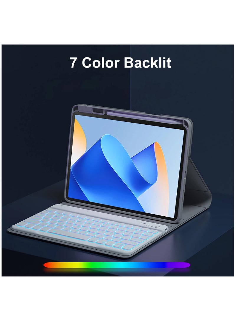 SYOSI - Keyboard Case for Huawei Matepad 10.4" [7 Color Backlit] [Built-in Pencil Holder] [360 Rotation] Magnetic Detachable Bluetooth Keyboard, Gray - Image 1
