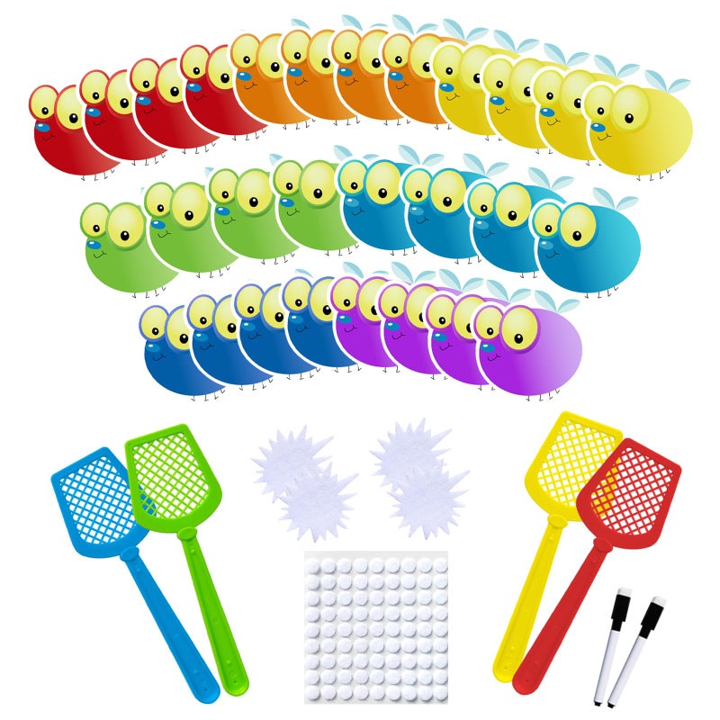 HOOJOJO 28 Fly Cards4 Fly Swatter Fly Swatting Games Sight Words Games Math Game for Kids Blank CardsErasable Card 4 Inch - Image 3