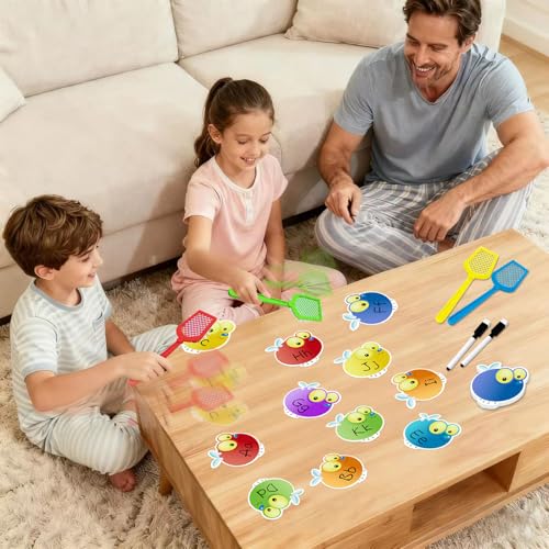 HOOJOJO 28 Fly Cards4 Fly Swatter Fly Swatting Games Sight Words Games Math Game for Kids Blank CardsErasable Card 4 Inch - Image 5