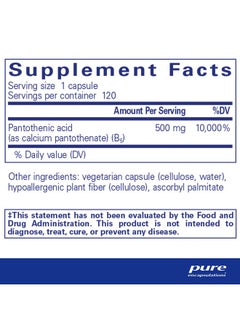 Pure Encapsulations Pure Encapsulations Pantothenic Acid | Hypoallergenic Supplement Supports Cellular Energy Production, Adrenal and Cardiovascular Health | 120 Capsules  - Image 2