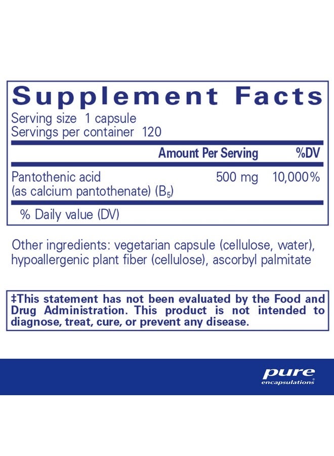 Pure Encapsulations Pantothenic Acid | Hypoallergenic Supplement Supports Cellular Energy Production, Adrenal and Cardiovascular Health | 120 Capsules - Image 2