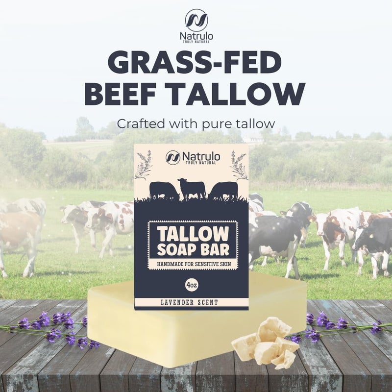 Natrulo Beef Tallow Soap Bar All Natural Grass Fed Tallow Soap Lavender Moisturizing Face Body Wash Great for Eczema Dry Itchy Sensitive Skin Handcrafted Bath Soap for Adults Kids Made in USA - Image 2