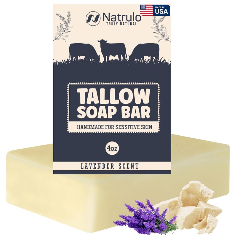 Natrulo Beef Tallow Soap Bar All Natural Grass Fed Tallow Soap Lavender Moisturizing Face Body Wash Great for Eczema Dry Itchy Sensitive Skin Handcrafted Bath Soap for Adults Kids Made in USA - Image 1
