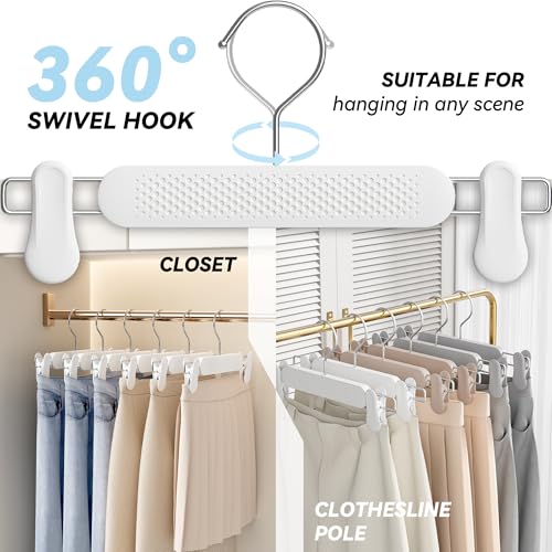Funamily Baby Kids Pants Hangers with Clips 30 Pack, Frosted Embossing Adjustable Heavy Duty Skirt Hangers for Women Toddler, Children, Space Saving Non-Slip with 360° Swivel Hook (White) - Image 5