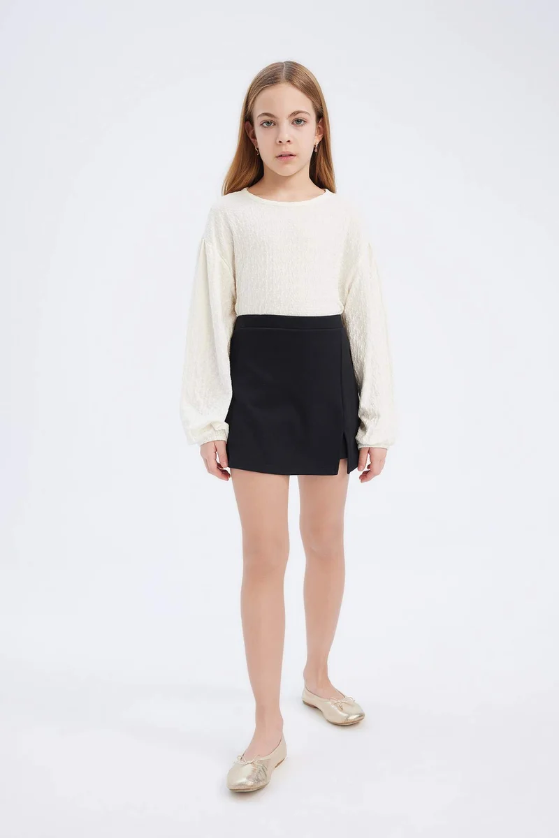ديفاكتو Girl Crew Neck Blouse Shorts Skirt 2 Piece Set