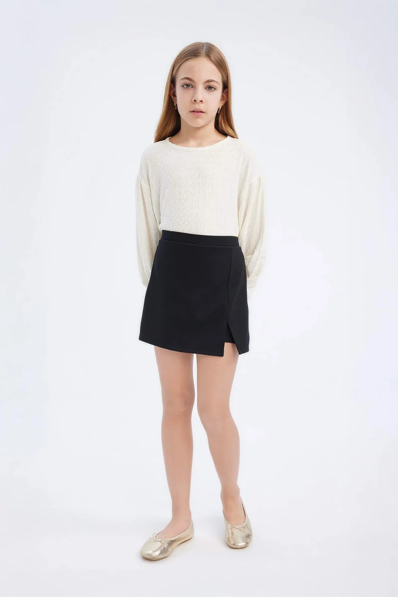 ديفاكتو Girl Crew Neck Blouse Shorts Skirt 2 Piece Set