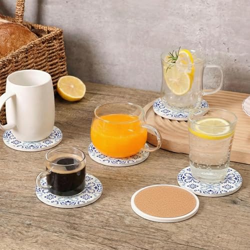 Decor & More - Ceramic Coasters with Matt Finish On Top & Cork Base | Coasters for Cups Set of 6 | Marble Style Ceramic Coaster for Tea, Coffee Table & Dining Table with Metal Holder - Image 3