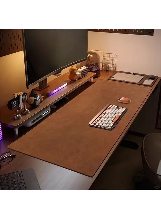 Brown Vintage Faux Leather Desk Mat 80x40cm Double Sided Anti Slip Waterproof Easy Clean Mouse Pad for Office Home Workspace - Image 1