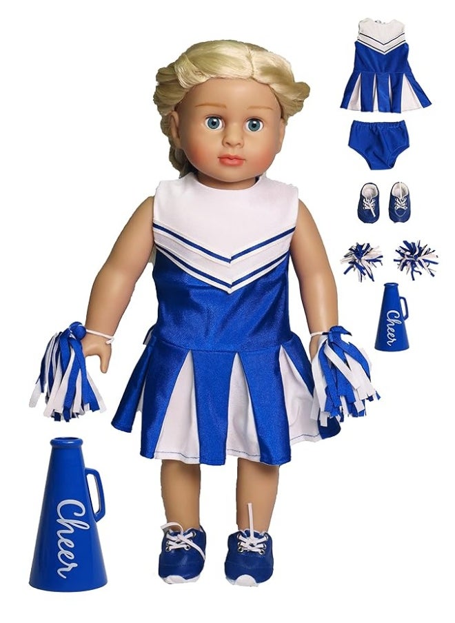 American Fashion World - American Fashion World Blue Cheerleading Outfit for 18-Inch Dolls | Accessories Included | Premium Quality & Trendy Design | Dolls Clothes | Outfit Fashions for Dolls for Popular Brands - Image 1