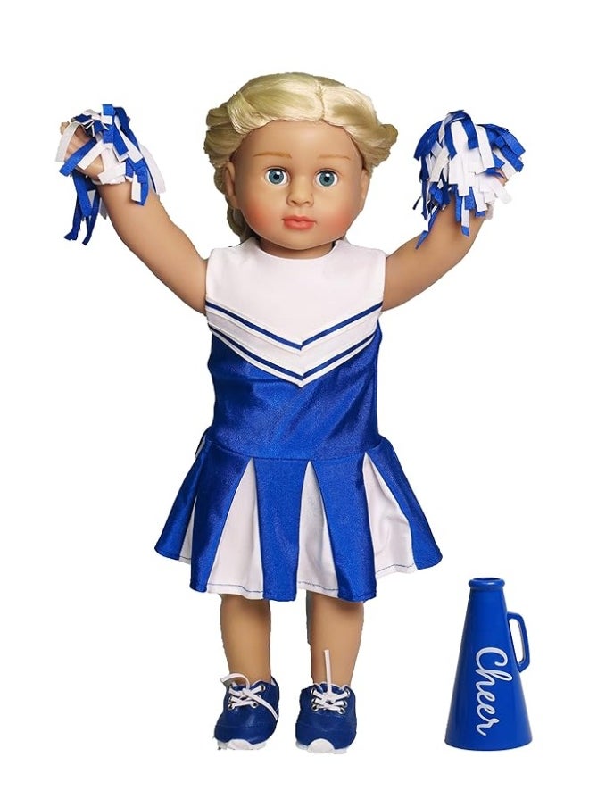 American Fashion World - American Fashion World Blue Cheerleading Outfit for 18-Inch Dolls | Accessories Included | Premium Quality & Trendy Design | Dolls Clothes | Outfit Fashions for Dolls for Popular Brands - Image 1