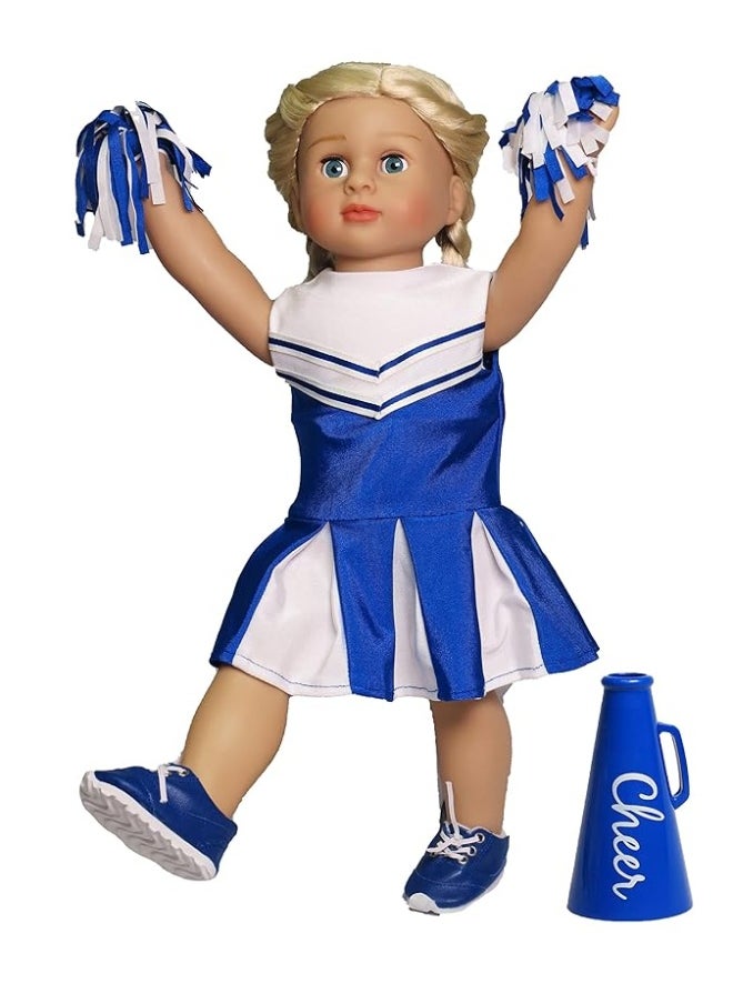 American Fashion World - American Fashion World Blue Cheerleading Outfit for 18-Inch Dolls | Accessories Included | Premium Quality & Trendy Design | Dolls Clothes | Outfit Fashions for Dolls for Popular Brands - Image 1