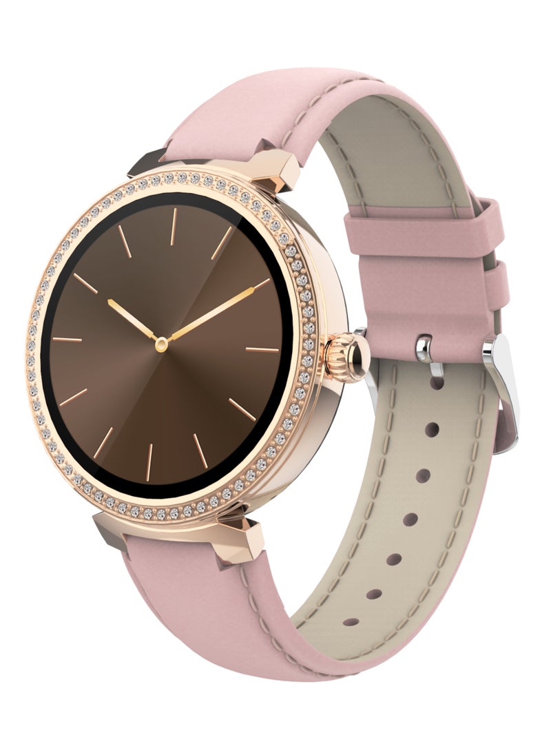 porodo Belle Lady Smart Watch Rose Gold dial and Red Strap with AMOLED Display / IP68 Water Resistance / Activity tracker / 180mAh, 3 Days Battery life / Zinc Alloy + ABS - Pink  - Image 1