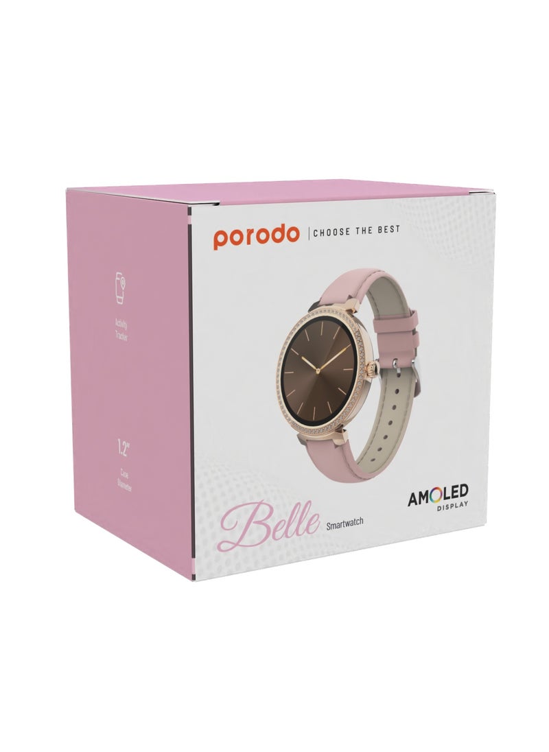 porodo Belle Lady Smart Watch Rose Gold dial and Red Strap with AMOLED Display / IP68 Water Resistance / Activity tracker / 180mAh, 3 Days Battery life / Zinc Alloy + ABS - Pink  - Image 3