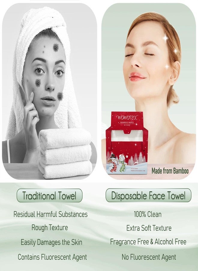 WOWOTEX Christmas Style WOWOTEX Disposable Face Towel Biodegradable Large Dry Face Wipes 60 Count/1 Box Extra Thick Soft Clean Facial Towels for Sensitive Skin, Facial Cleansing, Nursing, 10"×12" - Image 3