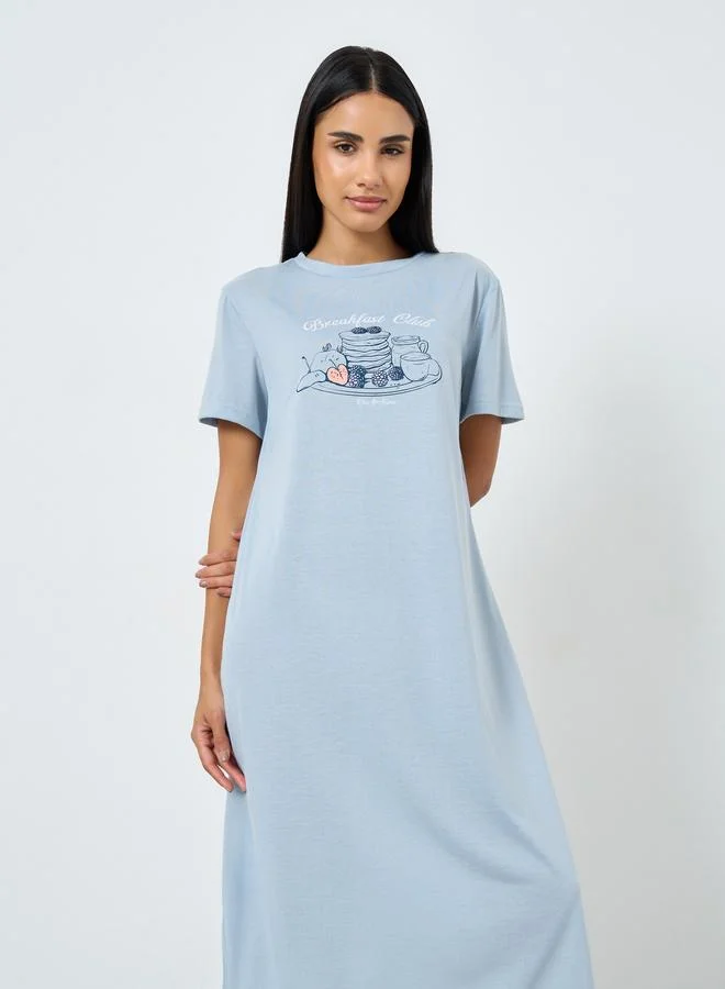 ستايلي فستان تيشيرت نوم بطبعة جرافيك