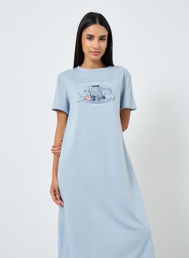 ستايلي فستان تيشيرت نوم بطبعة جرافيك - Image 2