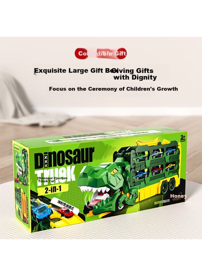 Snaen Children's Dinosaur Toy Car, Alloy Ejection Track Transforming Car, Boys' Toy For Ages 3-6, Birthday And New Year Gift - Image 1