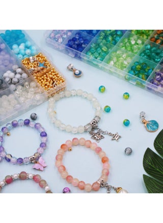 1190PCS Crack Glass Beads Kit – 8mm DIY Bracelet Making Set with 48 Grid Organizer Box, Charms, Elastic String & Beading Needle for Jewelry Craft Gift for Girls & Kids – Rainbow Mix - view 3