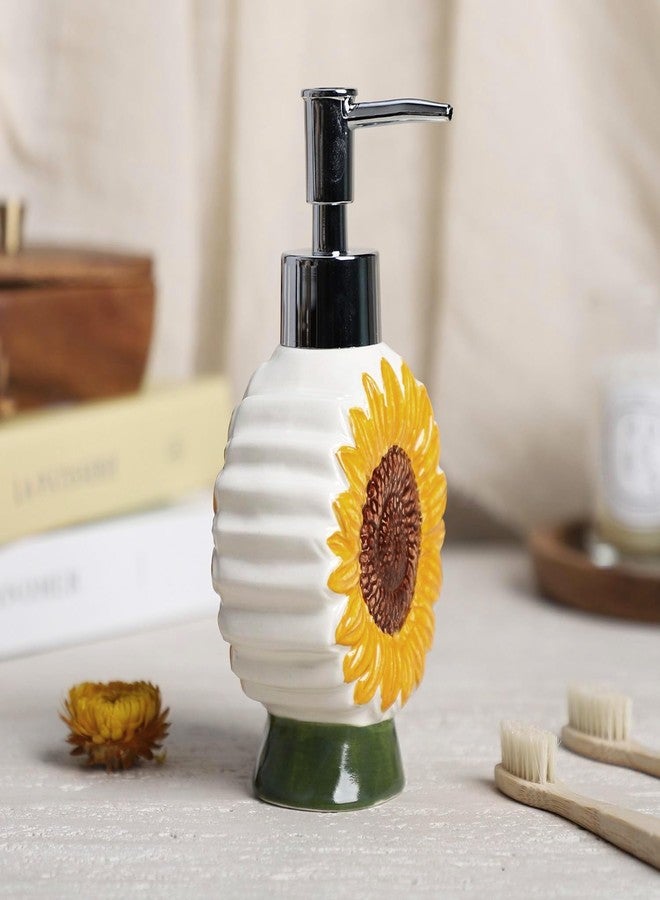 123Arts Soap Dispenser Sunflower Ceramic Lotion Bottle Liquid Dispenser,Bathroom Decor,360ml,12oz - Image 4